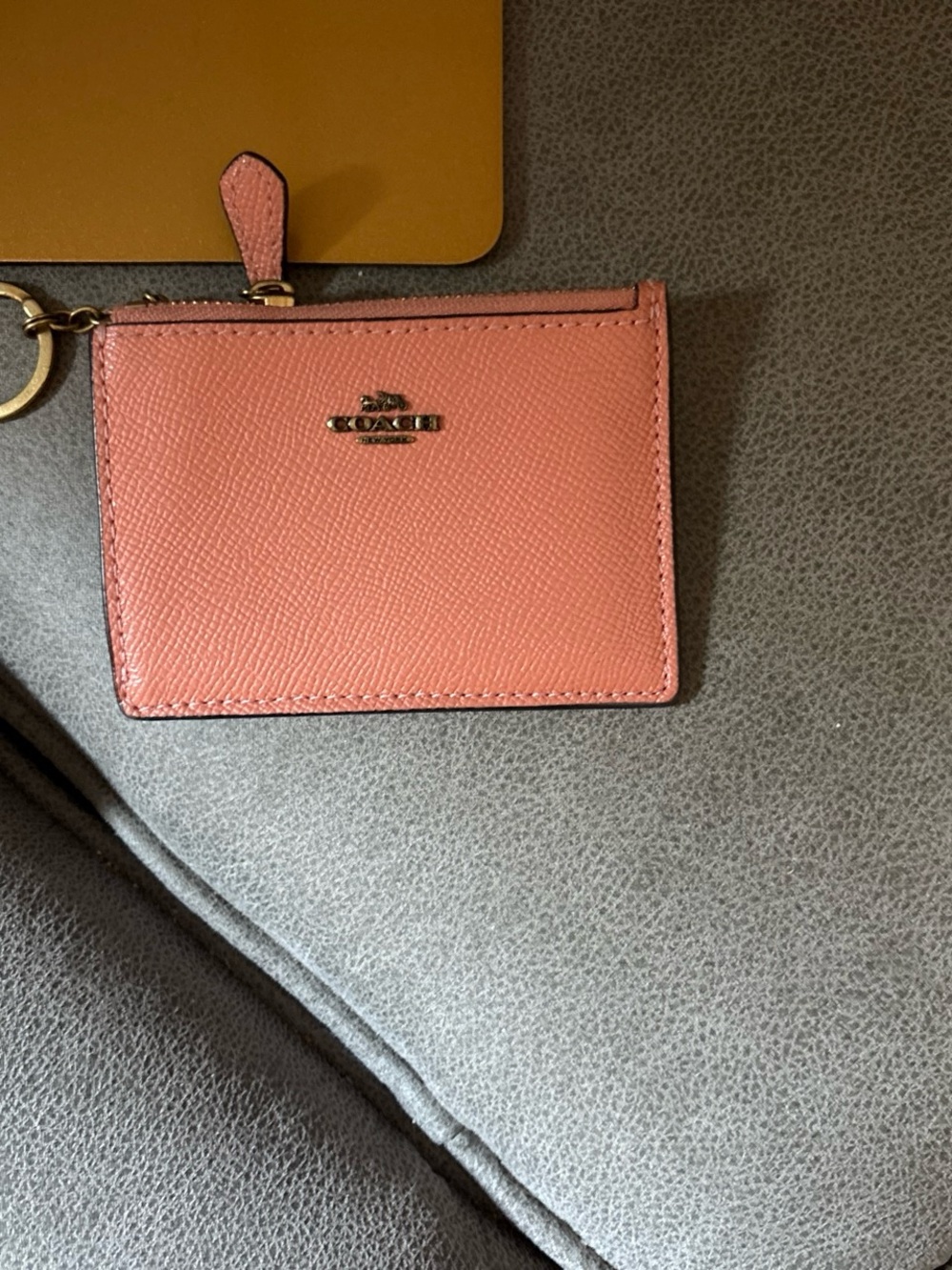 Coach Coral Pink Leather Card Case with Key Ring